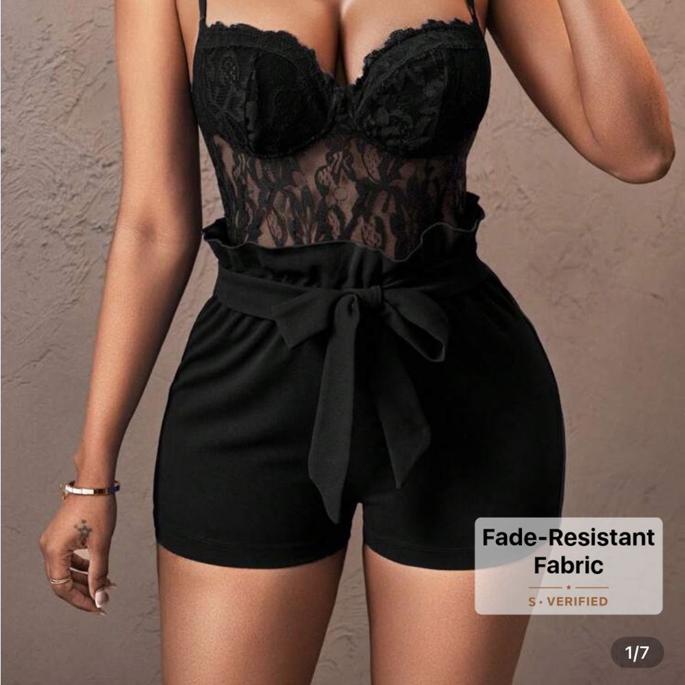 SHEIN Black Lace Bodysuit with High-Waisted Shorts
